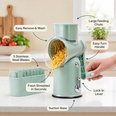 Holiday Hand-Crank Helper: 5-in-1 Grater & Shredder