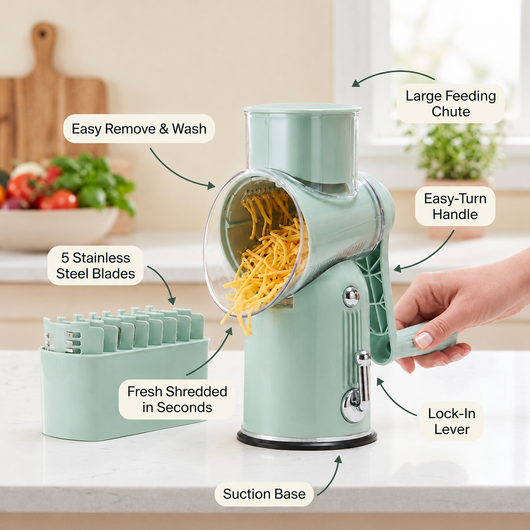 Holiday Hand-Crank Helper: 5-in-1 Grater & Shredder